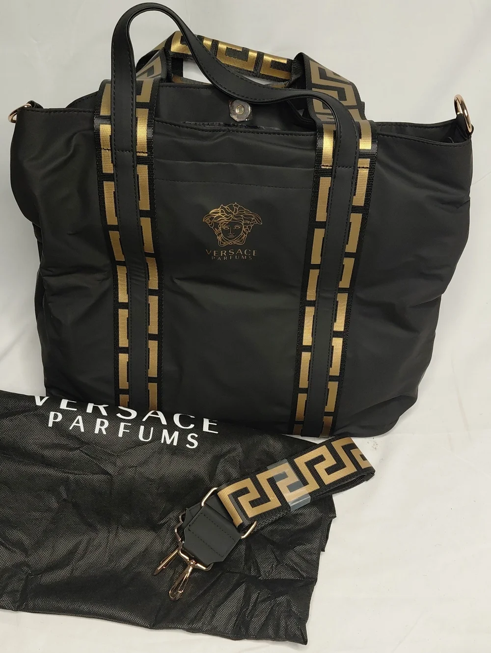 Versace Black Tote with Gold Medusa Logo